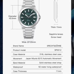 New Fashion <b>Watch</b> 38MM Japan Miyota Automatic <b>Mechanical</b> <b>Watches</b> for Men Green Color Stainless Steel Reloj Hombre - Product Image 5