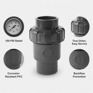Vanne de retenue industrielle UPVC à union vraie 1 pouce, vanne à boisseau sphérique en PVC anti-retour pour système de traitement de l'eau, résistante à la corrosion - Product Image 2