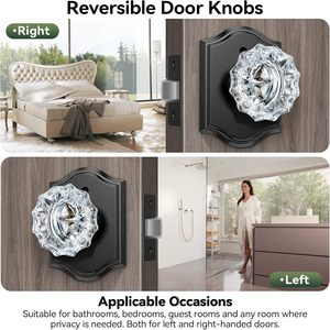 Calzibeno <b>Crystal</b> Door <b>Knob</b> Matte Black Rosette Traditional Design Easy Installation Interior Door Handle - Product Image 5