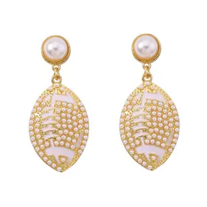 New boho style diamond rice bead football earrings imitation pearl personality all matching simple earrings