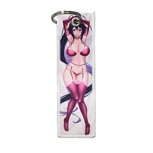 Custom Wholesale Woven Sexy Fabric Double Side Motorcycle Car Logo Ring Anime Jet Tags Keychain