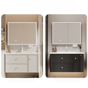 French cream style ceramic integrated basin stainless steel honeycomb aluminum intelligent beauty <b>bathroom</b> <b>cabinet</b> - Product Image 2