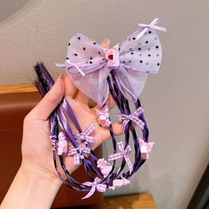 Parrucche viola con fiocco per bambine, coda di cavallo con accessori, elastici, copricapo dolce e alla moda per ragazze, accessori per capelli per bambini, <span class=keywords><strong>trecce</strong></span> - Product Image 5