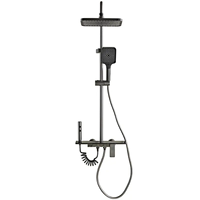 Ensemble de douche thermostatique gris anthracite moderne avec commande à touches piano, système de pluie mural, douchette à main et pulvérisateur de bidet
