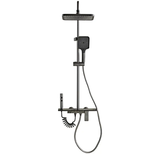 Ensemble de douche thermostatique gris anthracite moderne avec commande à touches piano, système de pluie mural, <span class=keywords><strong>douchette</strong></span> à main et pulvérisateur de <span class=keywords><strong>bidet</strong></span> - Product Image 2