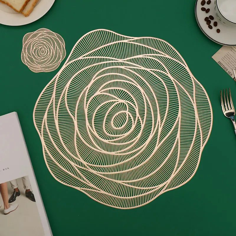 Wholesale Banquet Wedding Heat-resistant PVC Rose Gilding Table Place mat For Home Dining Table
