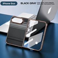  Étui de téléphone magnétique texturé pour Apple iPhone Duo, cadre électroplaqué, film de protection intégré, coque de protection antichoc
