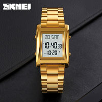 Promo Panas Jam Tangan Pria SKMEI Kotak Stainless Steel Mewah Sport Fashion LED Kristal Analog Alarm Tahan Air 3BAR