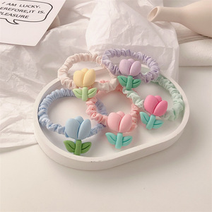 Dolce tulipano fiore scrunchie semplice ragazza capelli piccolo cerchio carino coda di cavallo corda riduzione età copricapo - Product Image 4