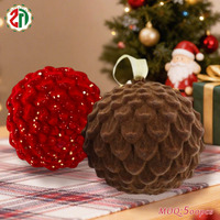 Boule de Noël en plastique faite à la main en forme de pomme de pin avec ruban, ornement pour arbre de Noël, décoration de fête