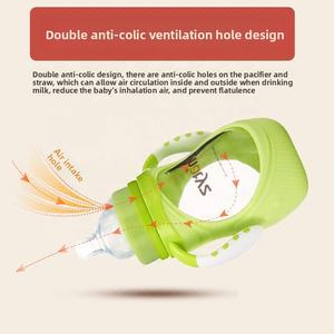 <span class=keywords><strong>Biberon</strong></span> en verre écologique à col large <span class=keywords><strong>anti</strong></span>-<span class=keywords><strong>colique</strong></span> pour bébé avec couvercle en silicone et paille de qualité alimentaire imprimé sans BPA - Product Image 5