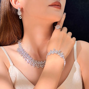New Luxury Full CZ Shining Diamond Bridal Jewelry <b>Set</b> 4PCS Women Wedding Necklace Earrings <b>Bracelet</b> Ring Party Evening Dress - Product Image 5