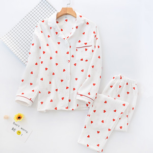 Atacado pijama feminino de alta qualidade conjunto de algodão puro dois conjuntos amor casa desgaste pijama senhoras - Product Image 5