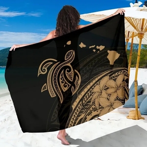 ハワイ地図プルメリアポリネシアゴールドタートルサロン生地女性カバーアップシフォンビーチビキニラップスカーフパレオ水着サロン - Product Image 2