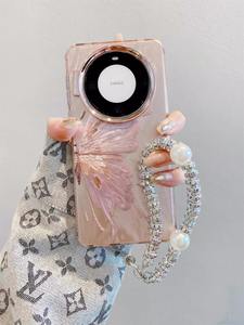 <span class=keywords><strong>Coque</strong></span> de téléphone portable en gaze <span class=keywords><strong>rose</strong></span> demi papillon pour <span class=keywords><strong>Huawei</strong></span> Mate 60 Pro Mate 40 P70 P50 avec lanière incluse - Product Image 5