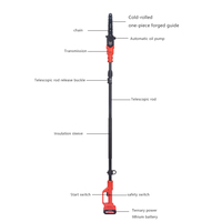 Pôle télescopique de qualité industrielle Outil d'élagage de jardin sans fil Scie à chaîne sans brosse pour métal bois Alimenté par batterie 21-24V 2AH