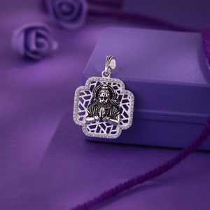 925 Sterling Silver Lord Hanuman Pendant Sparkling Cubic Zirconia Border Oxidized Religious Bajrangbali <b>Locket</b> Jewelry for Men - Product Image 1