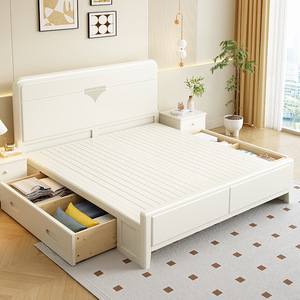 <span class=keywords><strong>Letto</strong></span> <span class=keywords><strong>Matrimoniale</strong></span> Moderno Nordico Bianco Crema 1.8m con Rivestimento, <span class=keywords><strong>Letto</strong></span> Contenitore Economico 1.5m in Legno Massello per Camera da <span class=keywords><strong>Letto</strong></span> Padronale, <span class=keywords><strong>Letto</strong></span> Imbottito - Product Image 5