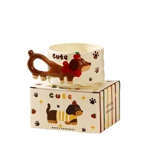 Taza de Cerámica de Grado Alimenticio con Diseño 3D de Perro Salchicha, Juego de Tazas y Platos para Mascotas y Dueños, Diseño Apilable para Uso Diario - Product Image 5