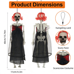Scheletro Femminile Gotico Sospeso con Articolazioni <span class=keywords><strong>Mobili</strong></span>, Parrucca Rossa e Vestito Nero in Plastica per Halloween, Decorazione per Casa Stregata, Giardino e Prato - Product Image 3