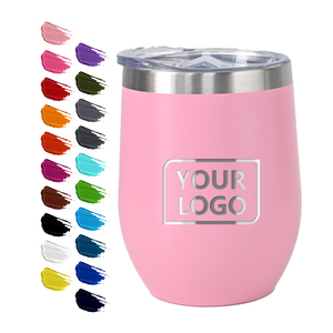 <span class=keywords><strong>Bicchiere</strong></span> Termico per Vino Senza Stelo in Acciaio Inox a Doppia Parete con Isolamento Sottovuoto 350ml con Logo Personalizzato e Coperchio - Product Image 1
