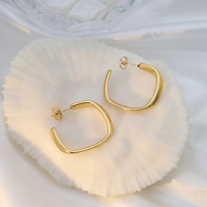Minimalist Geometric Hoop Earrings Gold 18k Square Style For Women High End Colorfast - Product Image 4