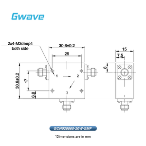 Circulador de <span class=keywords><strong>RF</strong></span> con aislamiento de 15dB Conector hembra SMA de 20 vatios de potencia Ancho de banda de 2 a 6GHz - Product Image 3