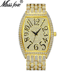 Montre de luxe de haute qualité pour homme, quartz japonais, entièrement sertie de diamants, style hip-hop, étanche, dorée, effet glacé - Product Image 1