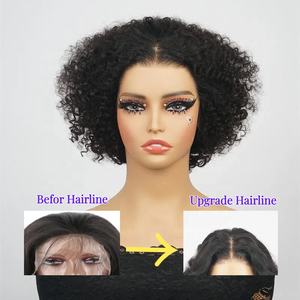 Vente en gros perruques sans colle <span class=keywords><strong>cheveux</strong></span> humains, moelleux crépus bouclés délié naturel <span class=keywords><strong>court</strong></span> Bob perruque, porter et aller suisse dentelle avant Bob perruques - Product Image 2