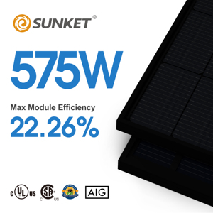 แผงโซลาร์เซลล์ USA Stock 575W สำหรับ N-type Mono Solar สีดำทั้งหมด แบบสองหน้า กระจกสองชั้น IP68 กล่องรวมสายไฟ ประสิทธิภาพ 22.26% Solar Sunket - Product Image 1
