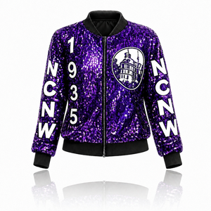 New Arrival National Council of Negro Women Inspired Design Apparel Dainty Purple <strong>Sequin</strong> Decorated NCNW 1935 Logo Lady <strong>Jacket</strong> - Product Image 6