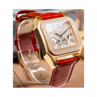 Montres mécaniques de luxe en acier, design usine et production en série, avec mouvement squelette à volant d'inertie similaire au diamant, pour marque privée
