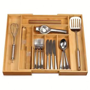 Organisateur de tiroir extensible en bambou pour couteaux, couverts, cuillères et fourchettes - Product Image 1