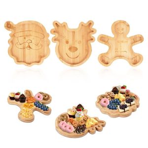 Plateau de service de Noël en bambou, forme Père Noël, renne, homme en pain d'épices, assiette à collation de fête, plateau décoratif en bois - Product Image 5