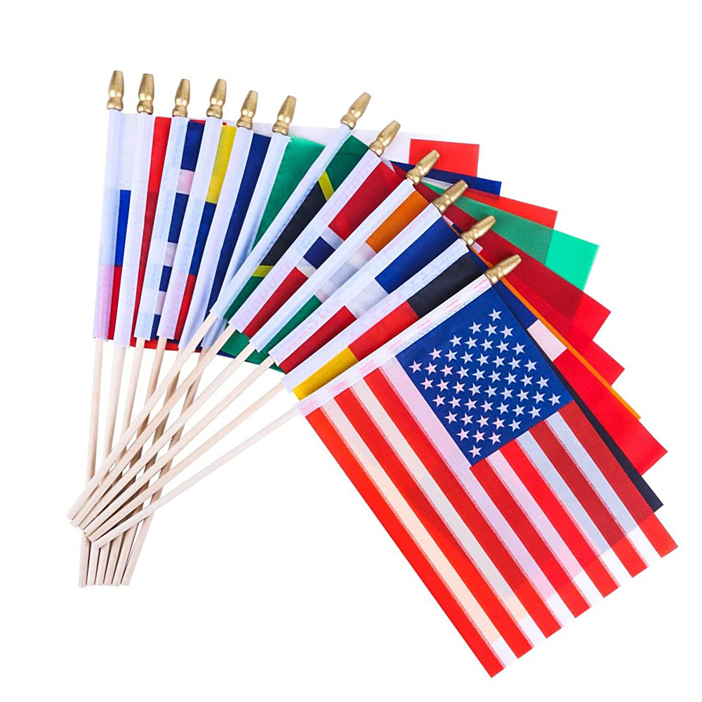 Custom Fabricage Goedkope Mini Pole Nationale Land Polyester Zwaaiende Handvlag