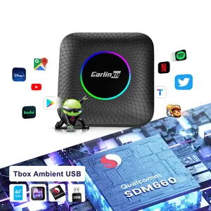 Carlinkit Tbox LED portabel sistem Android car play, kotak media pintar 128gb nirkabel Android auto kotak Carplay ai untuk Apple