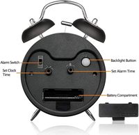 Réveil électronique ABS pour enfants, design contemporain, fonction snooze, rétroéclairage, analogique, 4 pouces, son fort