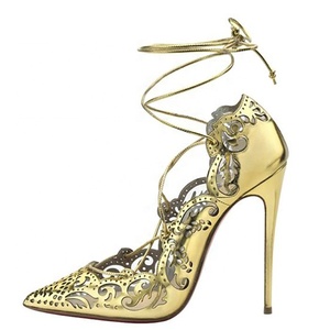 Size 44 Ankle Lace up Women Cut Out Dress <b>Shoes</b> Sexy Hollow Out Stiletto Sandals Summer Pumps - Product Image 4