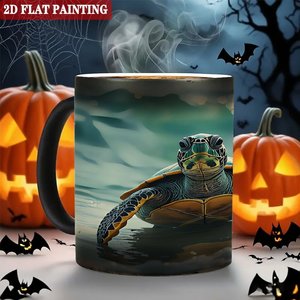 Mug en céramique noir givré 11 oz, tasse à sublimation changeant de couleur à la chaleur, motif tortue de mer, peinture 2D plate - Product Image 6