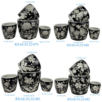Seri RXAE penanam pot bunga keramik desain bunga bentuk bulat warna-warni cantik