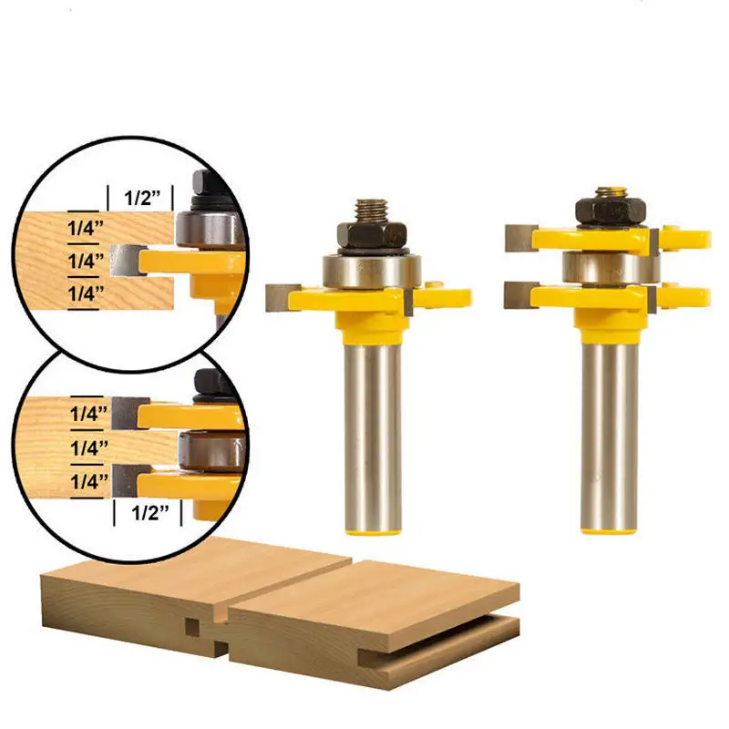 3 Pcs Vòng Shank End Mill Cutter Chế Biến Gỗ Tct 45 Khóa Miter Router Bit Lưỡi Và Rãnh Router Bit Bộ