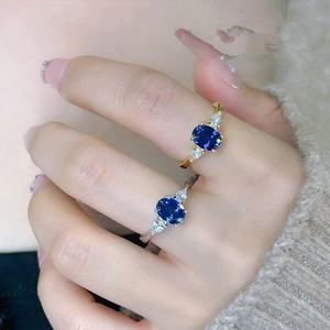 Cá nhân hình bầu dục Màu xanh sapphire Vòng đá quý 925 sterling <span class=keywords><strong>Silver</strong></span> <span class=keywords><strong>Ring</strong></span> 18K mạ vàng engagement Rings đối với phụ nữ - Product Image 4