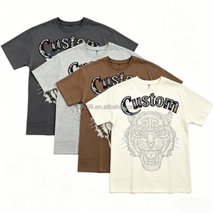 เสื้อยืดแขนสั้นผู้ชายแบบสั่งทำพิเศษ พิมพ์ลายตัวอักษรประดับเพชร ลายเสือ คอกลม ผ้าเจอร์ซีย์ลำลอง ทรงปกติ - Product Image 1