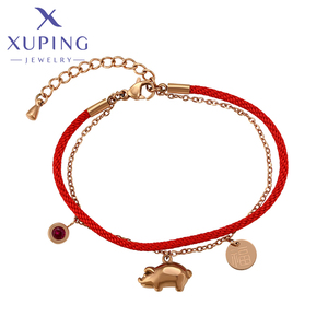 Xuping-<span class=keywords><strong>pulsera</strong></span> de acero inoxidable de color dorado y rosa, joyería sencilla y sencilla de moda para diario, el <span class=keywords><strong>Papa</strong></span> rojo de la suerte y el cerdo - Product Image 1