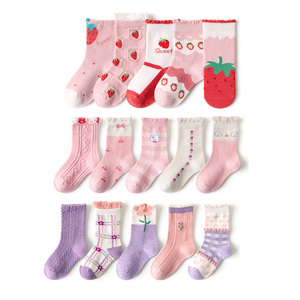 5 gói trẻ em gái 1-12years Ruffle vui vẻ phim hoạt hình dễ thương vớ Phi Hành Đoàn thiết kế dâu trái tim hoa bé vớ Đan Mẫu - Product Image 2