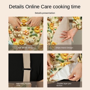 5-Piece Cotton Waterproof Apron, Waterproof Sleeve Covers, Oven <strong>Gloves</strong>, Pot Cover, Heat Insulation Pad - Product Image 4