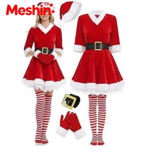 Meshin Santa Claus Costume Christmas Adult Unisex Polyester Dress with Skirts and Top <b>TV</b> Character Pattern for Parties - Product Image 1