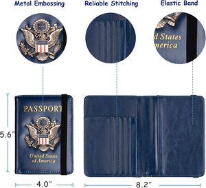 Porta Pasaportes con Bloqueo RFID para <span class=keywords><strong>Mujer</strong></span> y Hombre, de Cuero, con Insignia Metálica 3D, Funda Protectora para Documentos de Viaje - Product Image 4