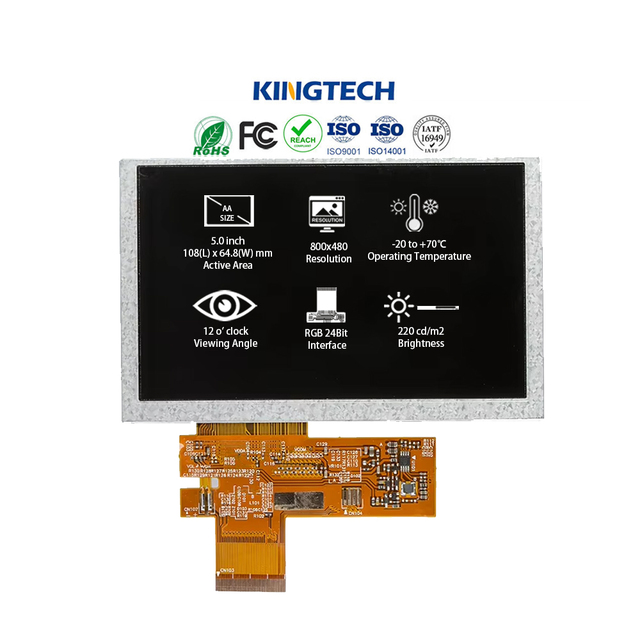5 Inch 800x480 WVGA 16/9 220nit TFT LCD Modules Custom Diy Transparent Panel Display with RGB 24Bit Interface 6*2LED Backlight