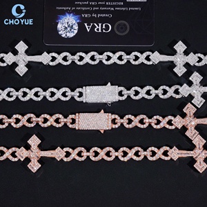 Solid 925 Sterling Silver Gold Plated Moissanite <b>Infinity</b> Mixed Cross Design Cuban Link Chain Necklace Men's Iced Out Jewelry - Product Image 5